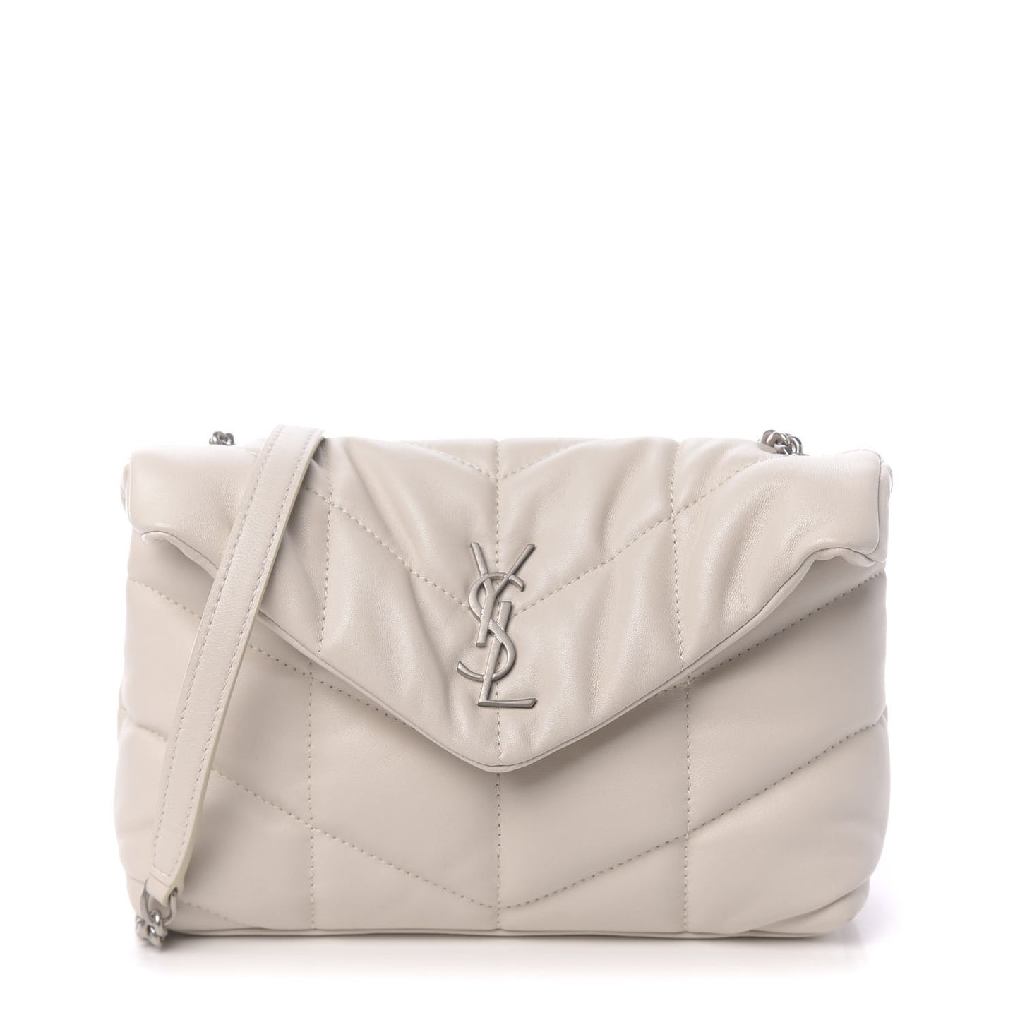 Lambskin Quilted Toy Loulou Puffer Monogram Chain Satchel Crema Soft