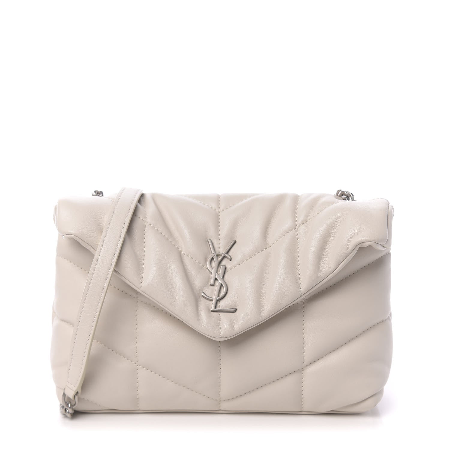 Saint Laurent Lambskin Quilted Toy Loulou Puffer Monogram Chain Satchel Crema Soft 1 of 10