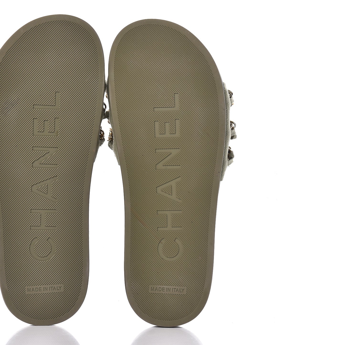Canvas Chain Flat Sandals 37 Khaki