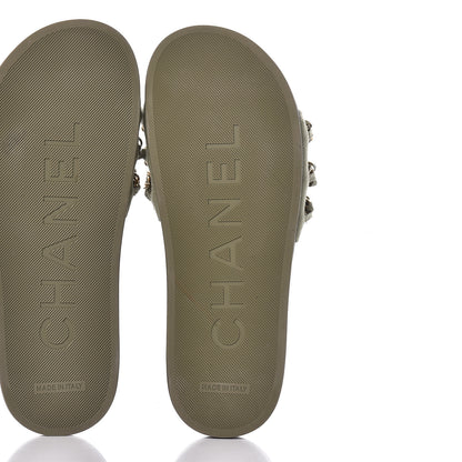 Chanel Canvas Chain Flat Sandals 37 Khaki 7 of 13