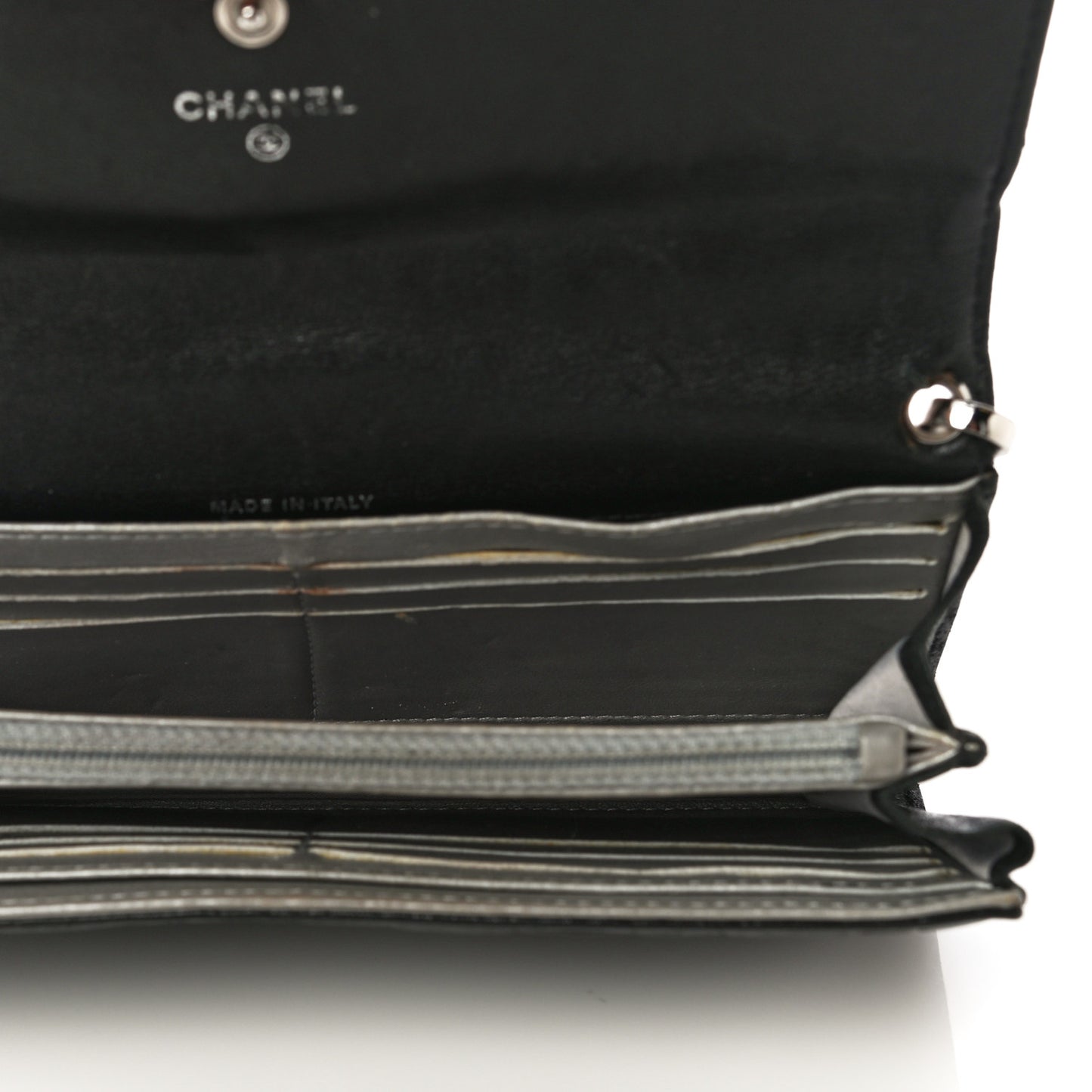 Lambskin Camellia Embossed Wallet on Chain WOC Black