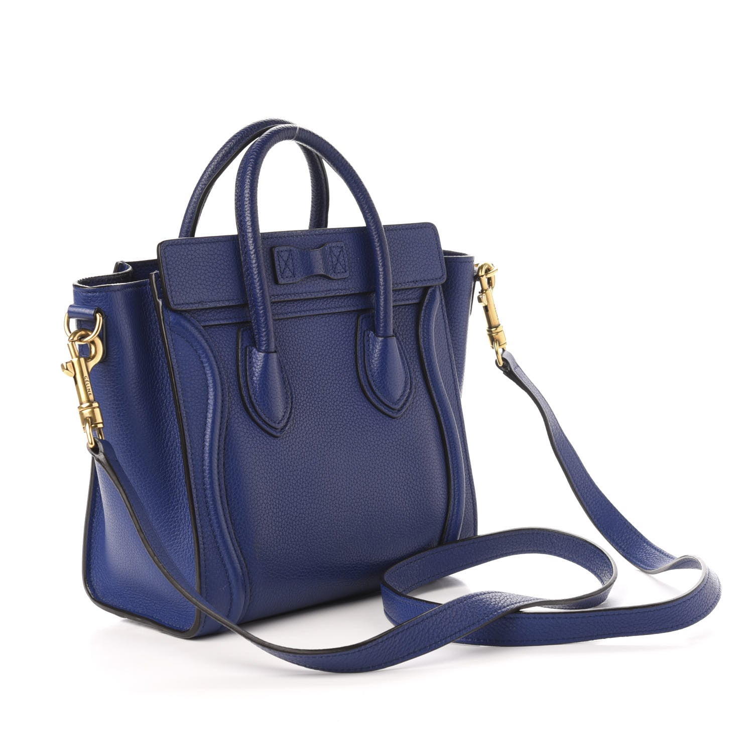 Celine Drummed Calfskin Nano Luggage Indigo 3 of 9
