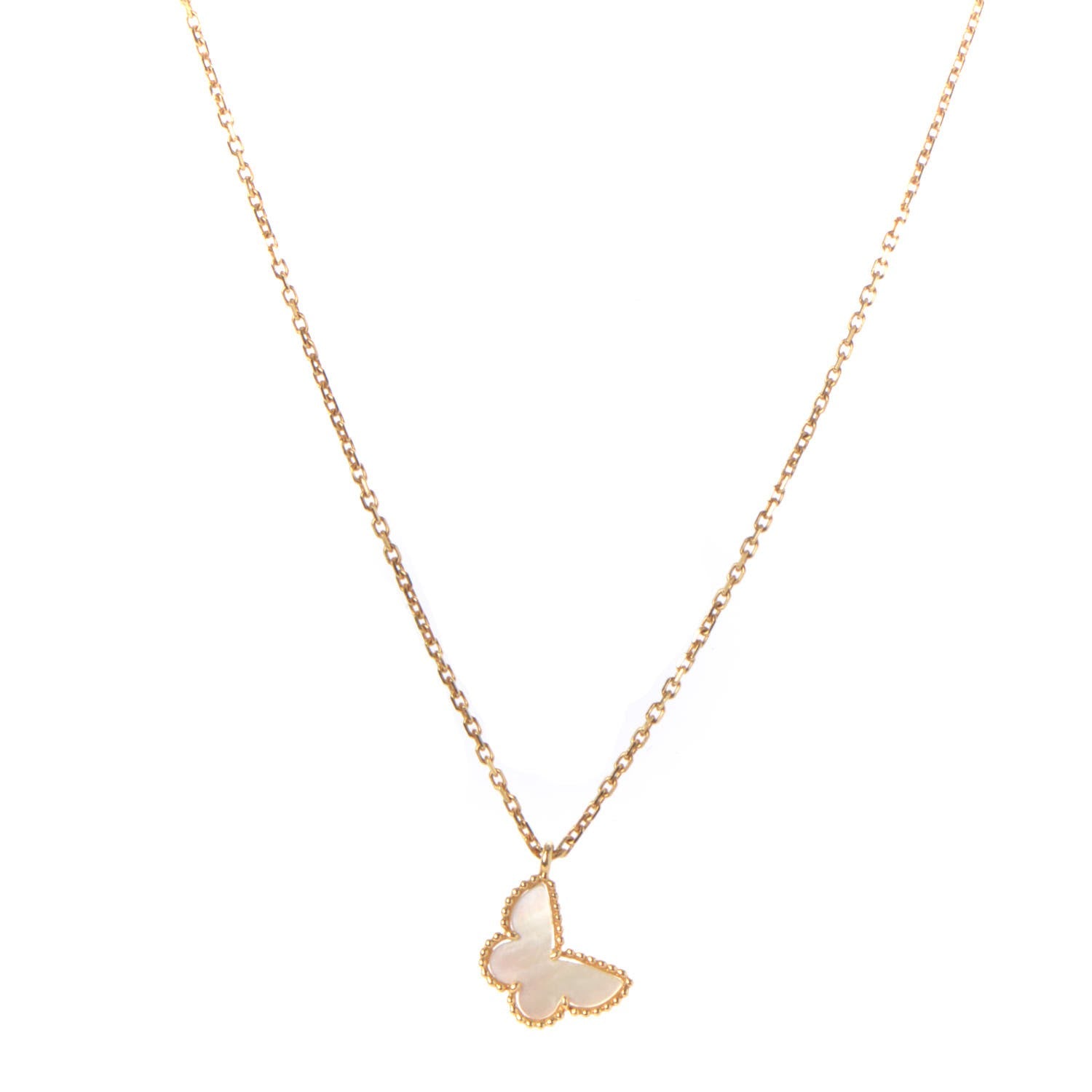 Van Cleef & Arpels 18K Yellow Gold Mother of Pearl Sweet Alhambra Butterfly Pendant Necklace 1 of 7