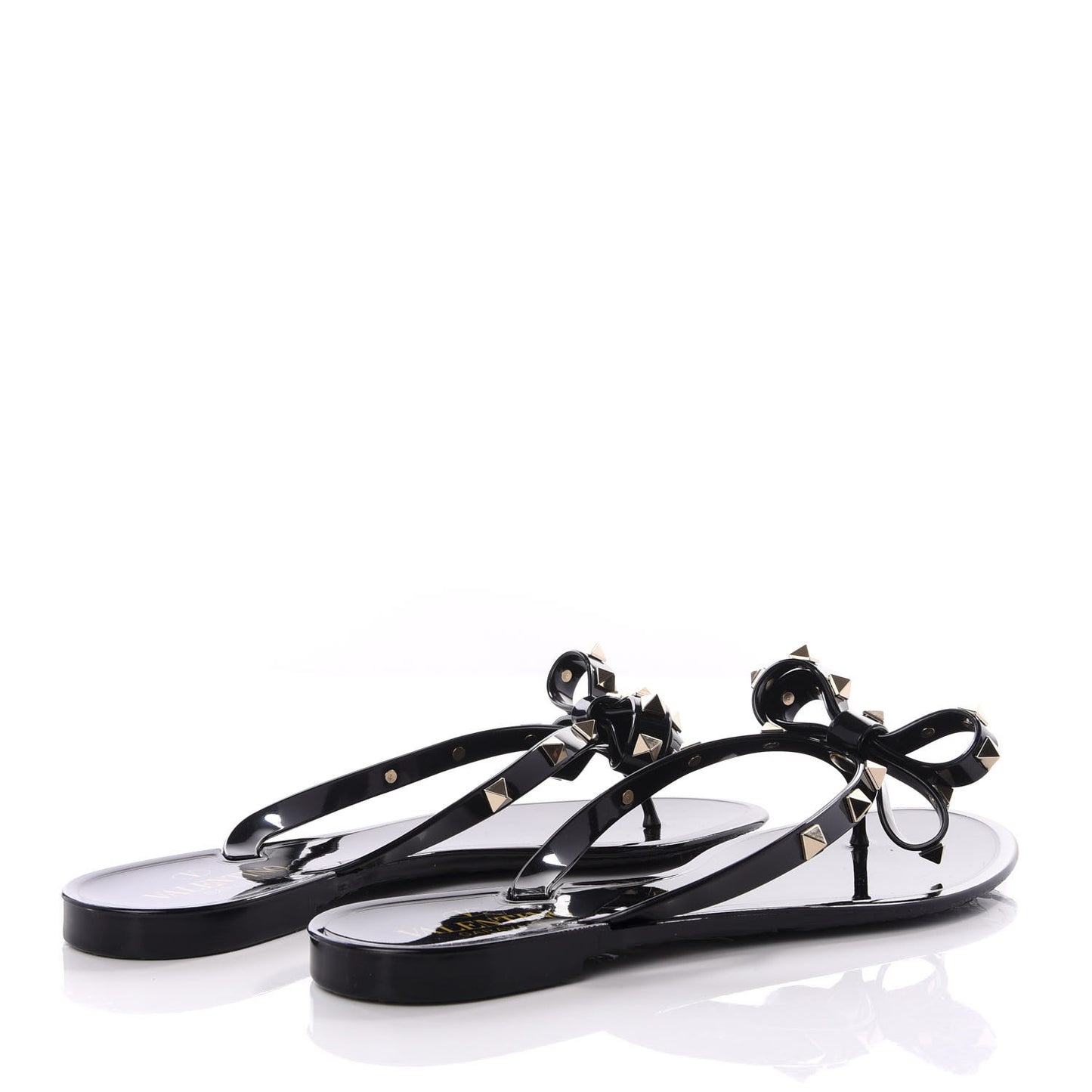 PVC Jelly Rockstud Bow Thong Sandals 39 Black