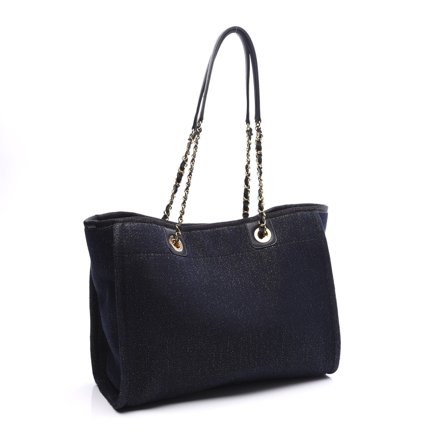 Chanel Lurex Canvas Small Deauville Tote Navy Blue Gold 2 of 11