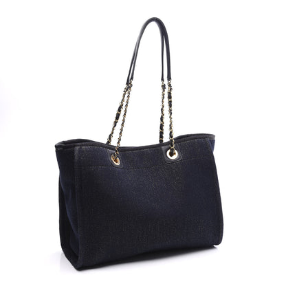 Chanel Lurex Canvas Small Deauville Tote Navy Blue Gold 2 of 11