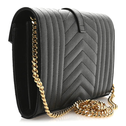 Saint Laurent Grain De Poudre Mixed Matelasse Triquilt Monogram Chain Wallet Black 3 of 10