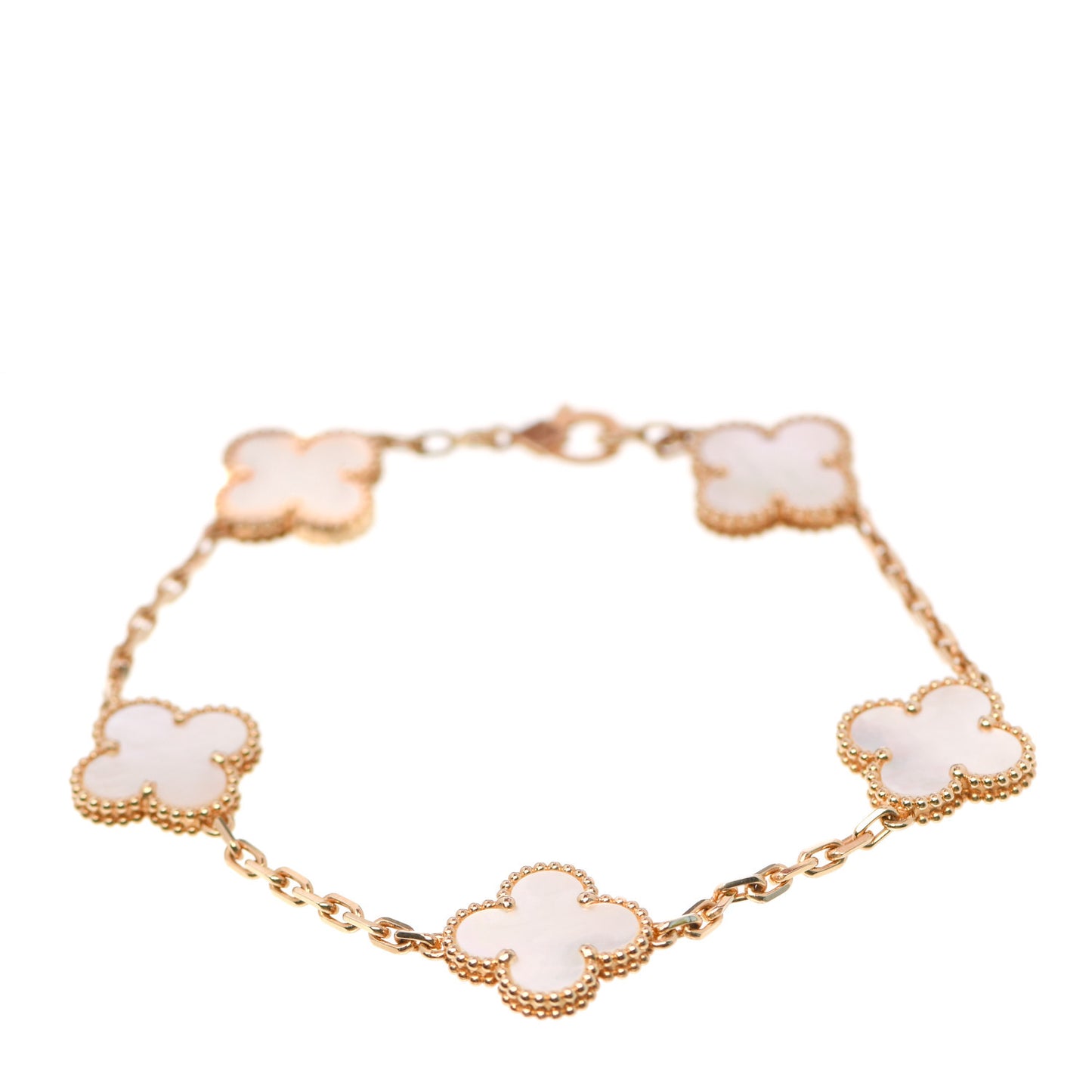 18K Yellow Gold Mother of Pearl 5 Motifs Vintage Alhambra Bracelet