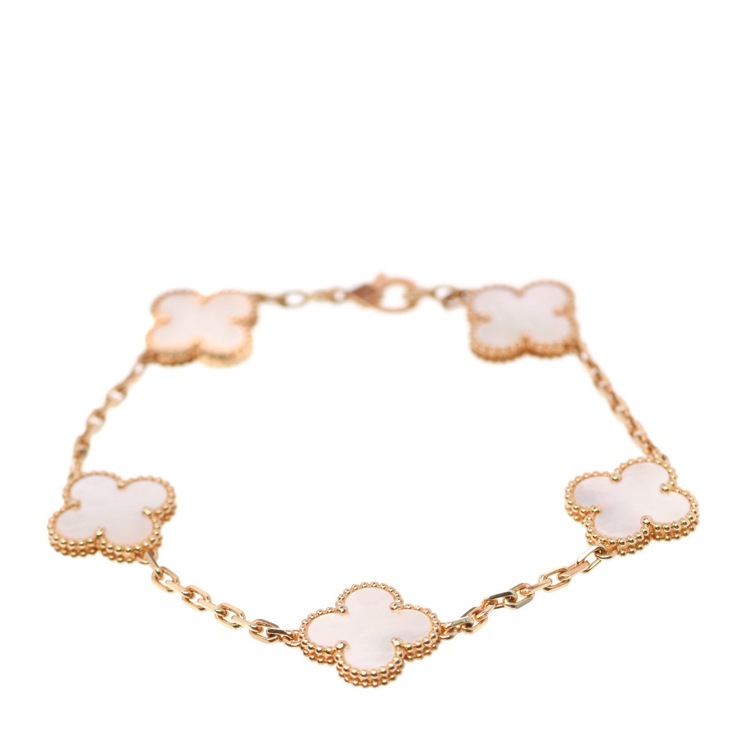 Van Cleef & Arpels 18K Yellow Gold Mother of Pearl 5 Motifs Vintage Alhambra Bracelet 1 of 6