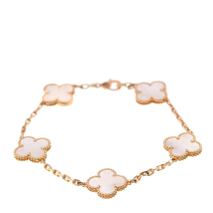 Van Cleef & Arpels 18K Yellow Gold Mother of Pearl 5 Motifs Vintage Alhambra Bracelet 1 of 6