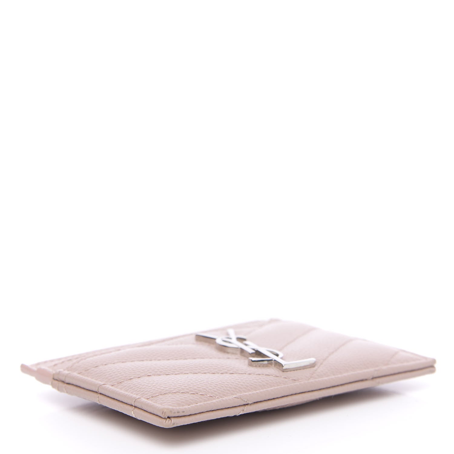 Saint Laurent Grain De Poudre Matelasse Chevron Monogram Credit Card Case Pale Blush 4 of 8