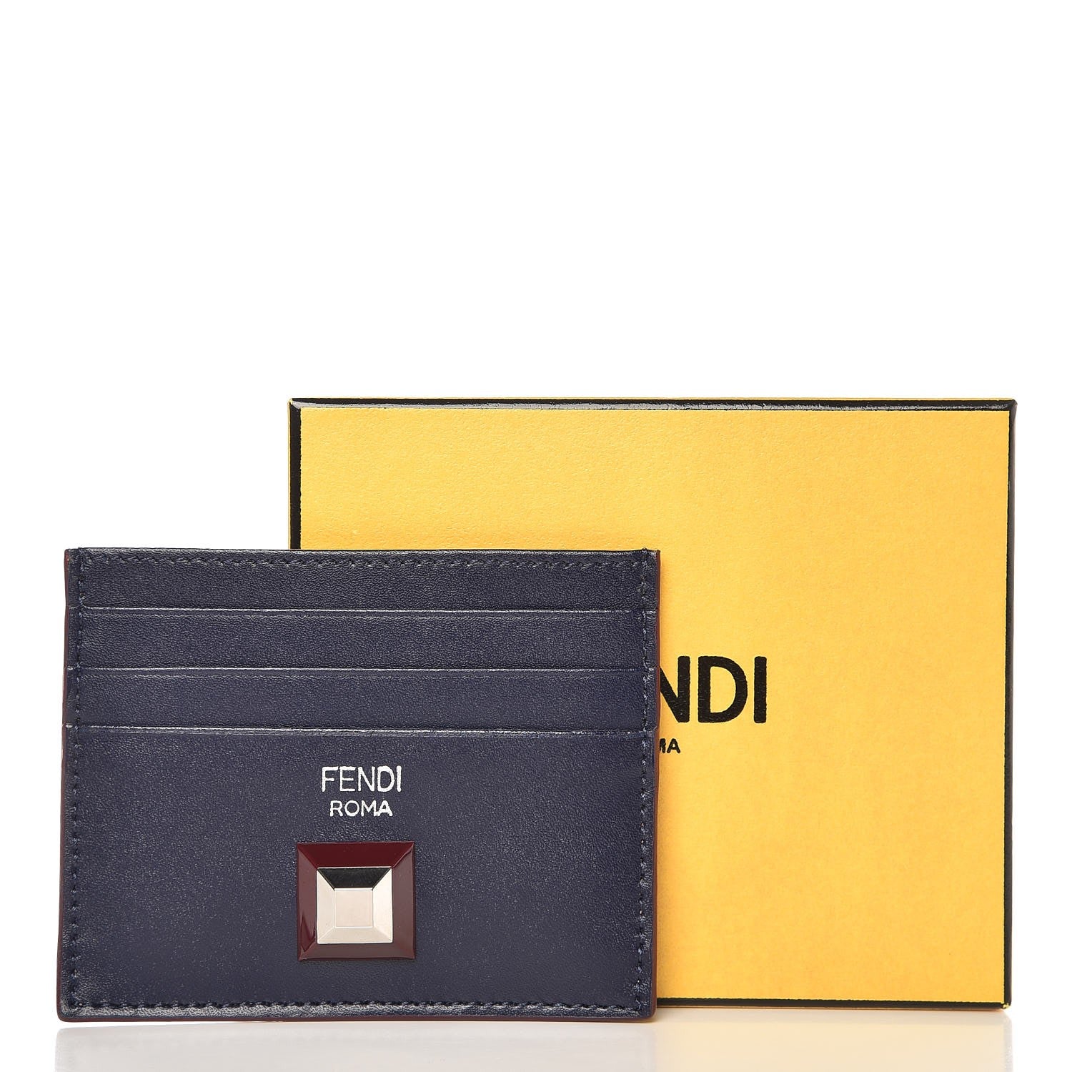 Fendi Vitello Liberty Studded Bi-Color Card Holder Blueberry Sand 8 of 8