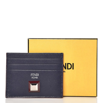 Fendi Vitello Liberty Studded Bi-Color Card Holder Blueberry Sand 8 of 8