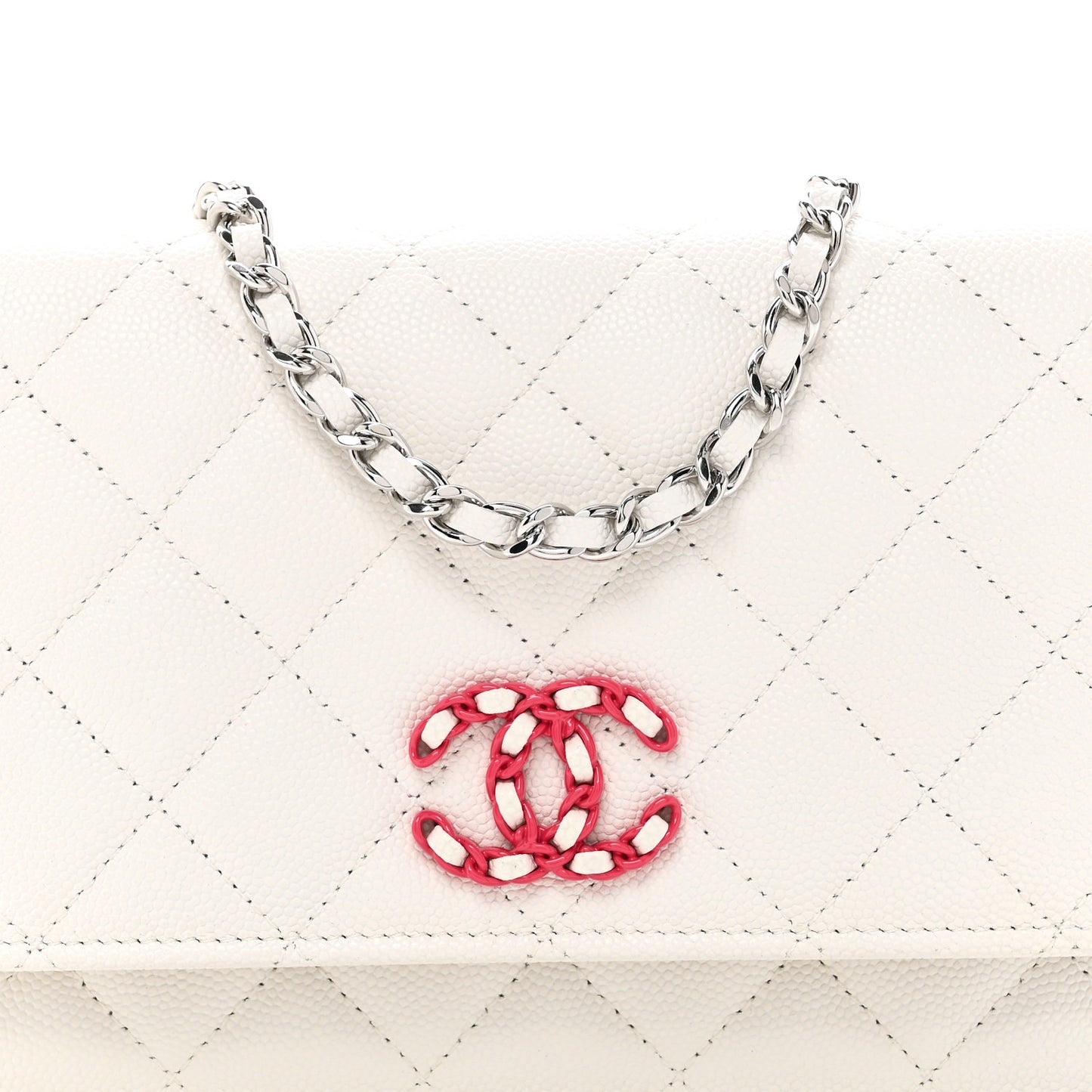 Caviar Quilted Chanel 19 Wallet On Chain WOC White Pink