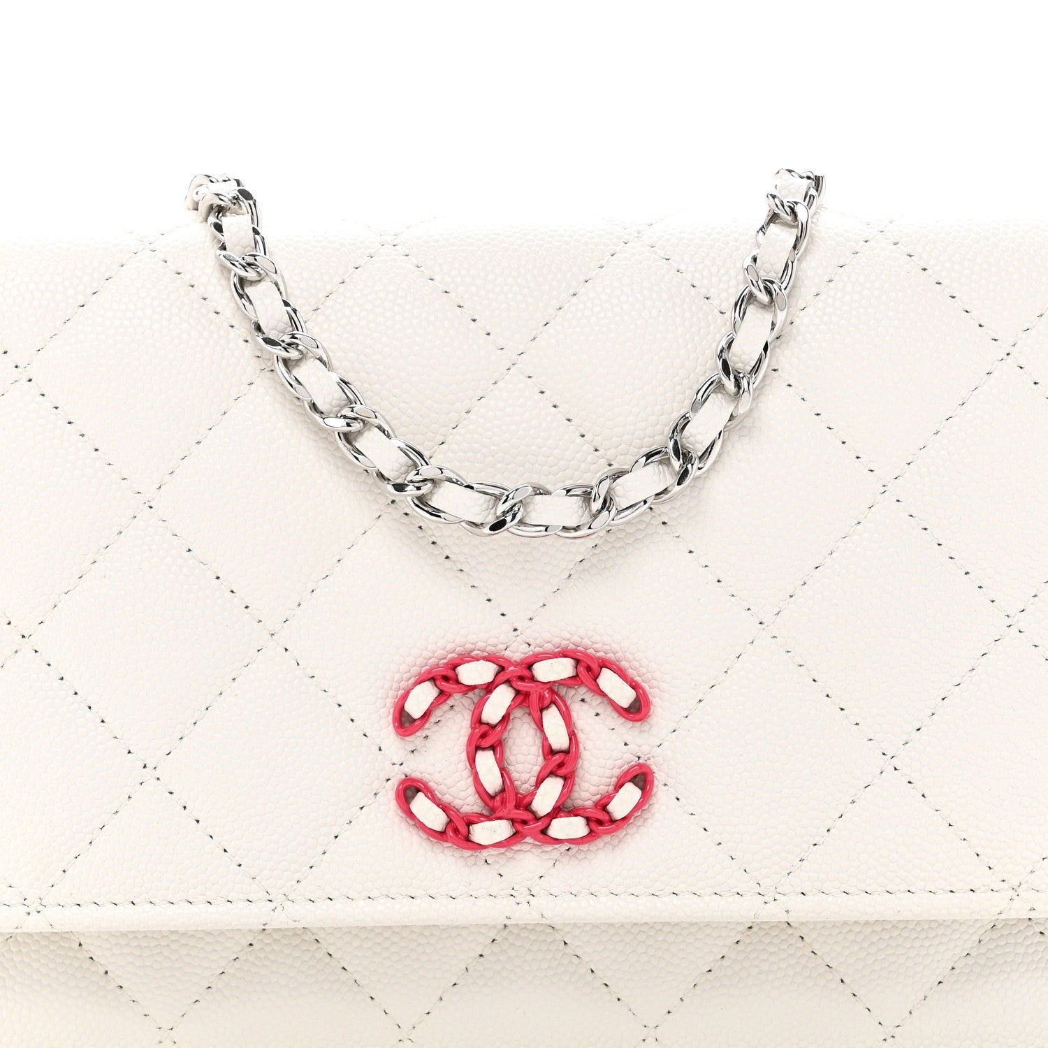 Chanel Caviar Quilted Chanel 19 Wallet On Chain WOC White Pink 9 of 12