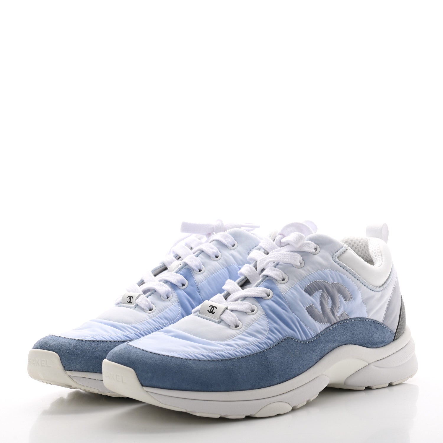 Chanel Suede Calfskin Nylon CC Sneakers 39.5 Sky Blue 3 of 8