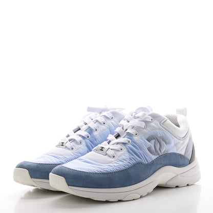 Chanel Suede Calfskin Nylon CC Sneakers 39.5 Sky Blue 3 of 8