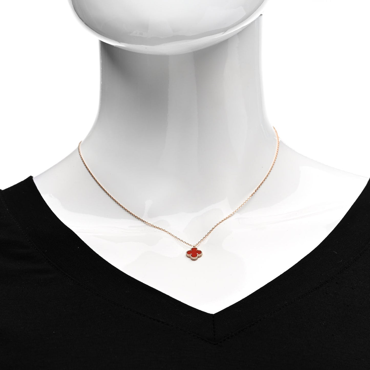 18K Rose Gold Carnelian Sweet Alhambra Pendant Necklace