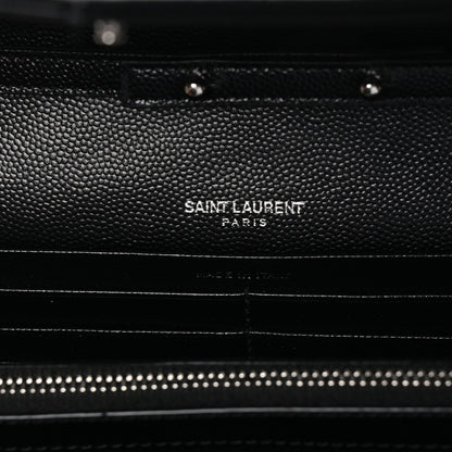 Saint Laurent Grain De Poudre Matelasse Chevron Monogram Chain Wallet Black 6 of 11