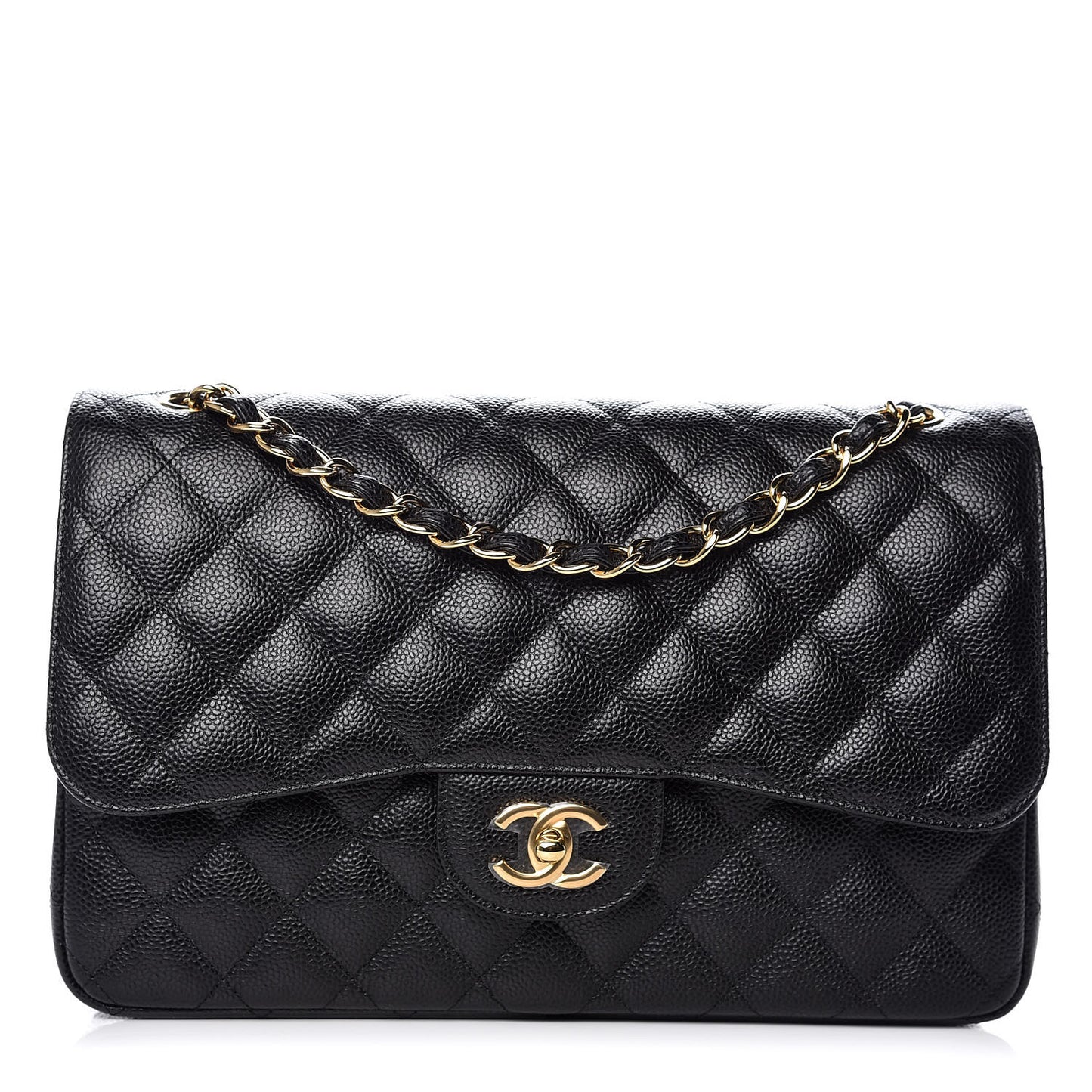Caviar Quilted Jumbo Double Flap Black