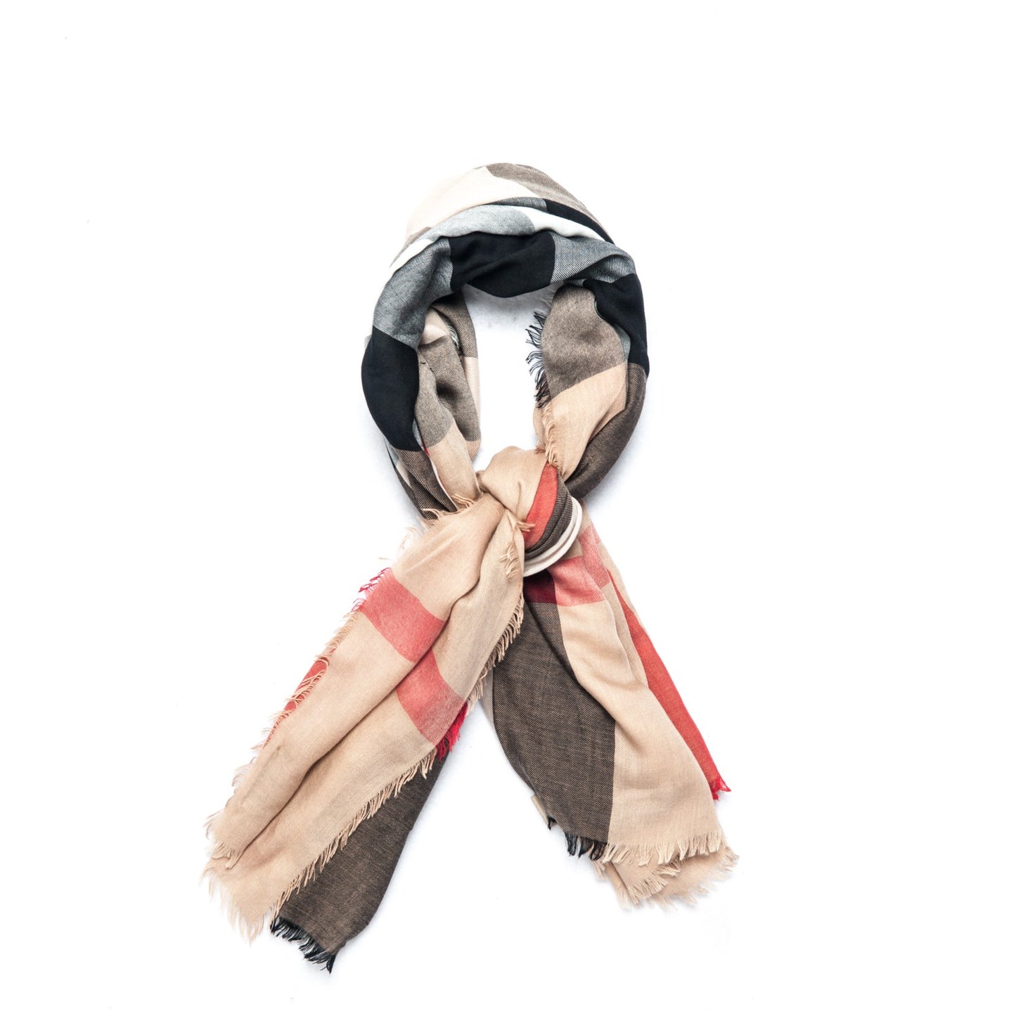 Silk Modal Wool Giant Check Lightweight Scarf Camel