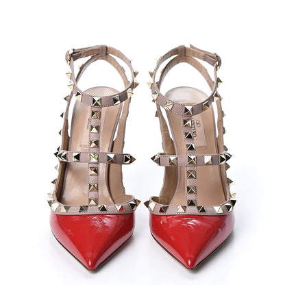 Valentino Garavani Patent Rockstud Ankle Strap 100mm Pumps 37 Rosso Valentino Poudre 2 of 9