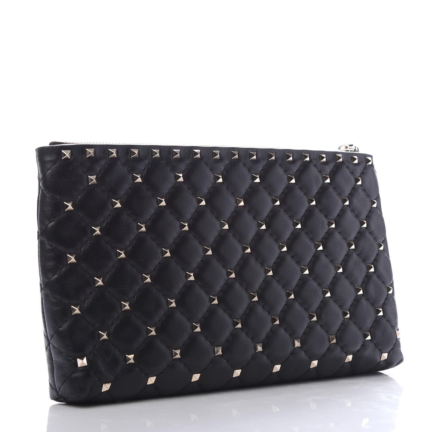 Valentino Garavani Nappa Rockstud Spike Side Slip Zip Clutch Black 3 of 8