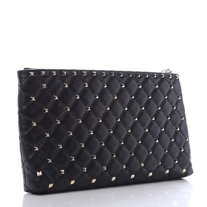 Valentino Garavani Nappa Rockstud Spike Side Slip Zip Clutch Black 3 of 8