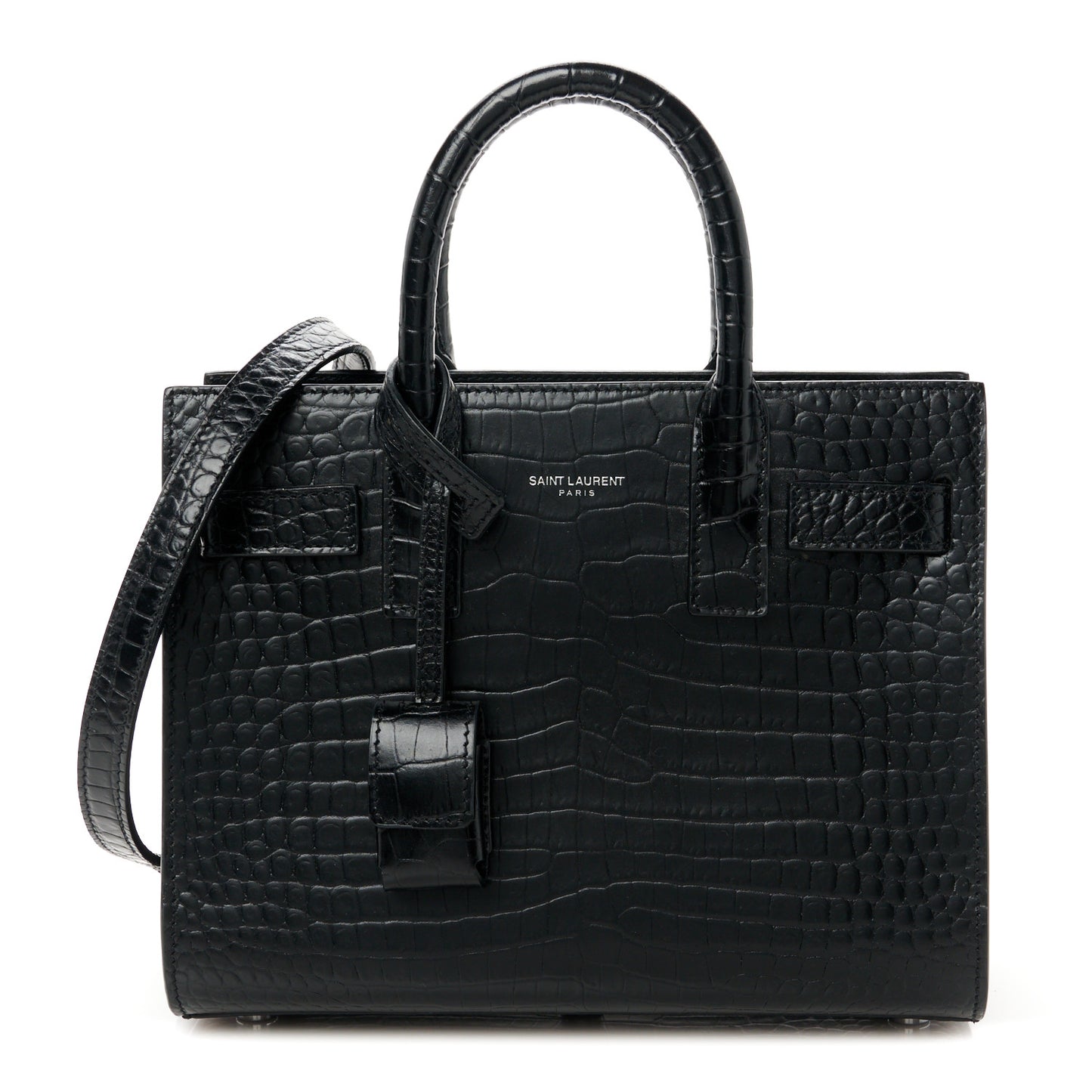 Calfskin Crocodile Embossed Nano Sac De Jour Black