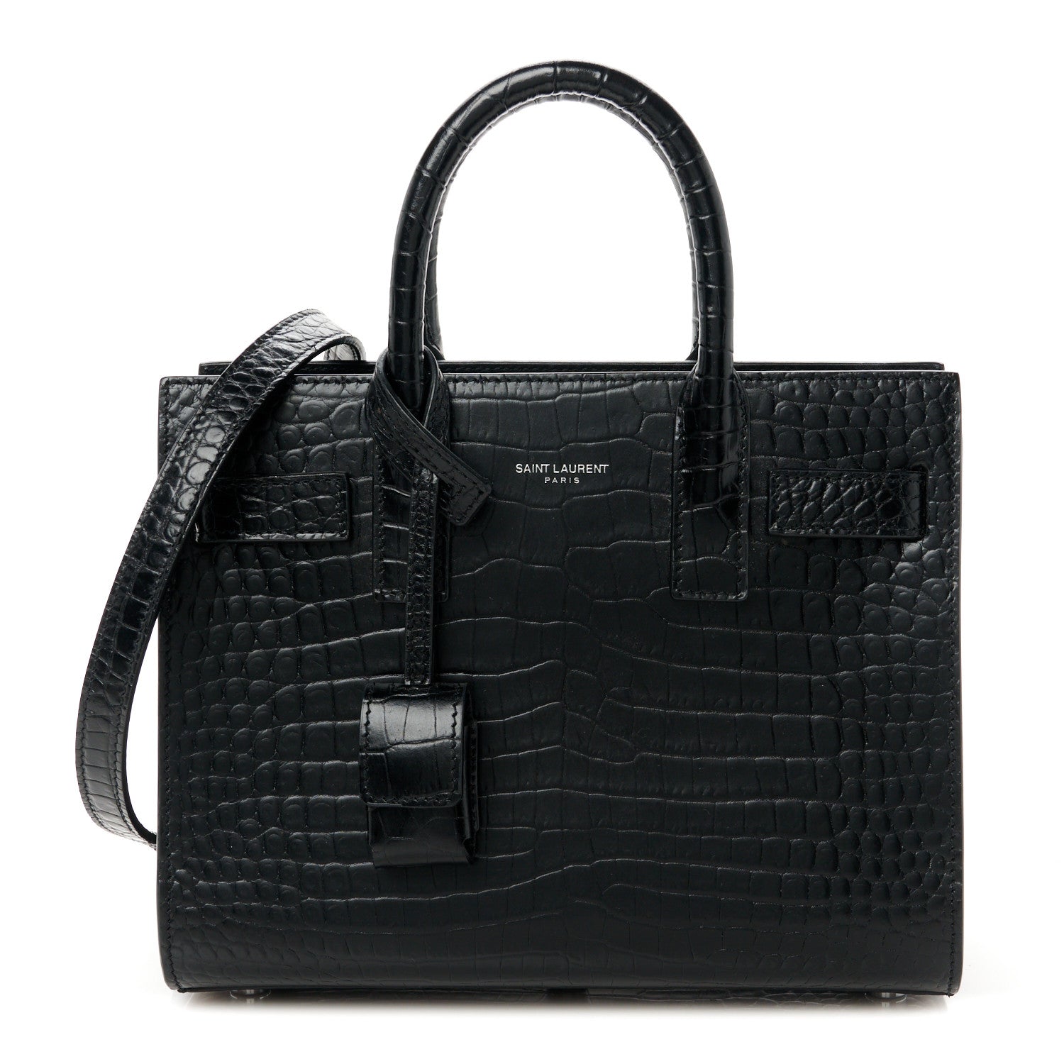 Saint Laurent Calfskin Crocodile Embossed Nano Sac De Jour Black 1 of 11
