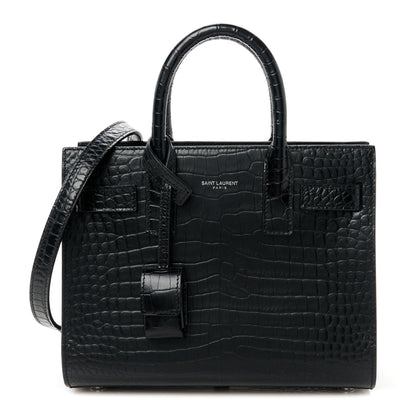 Saint Laurent Calfskin Crocodile Embossed Nano Sac De Jour Black 1 of 11