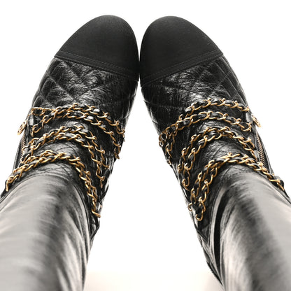 Chanel Lambskin Grosgrain Patent Chained High Boots 38 Black 2 of 10