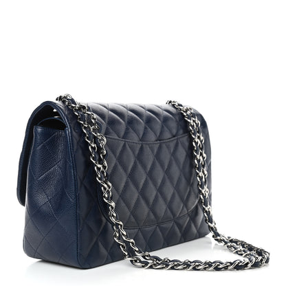 Chanel Caviar Quilted Jumbo Double Flap Navy Blue 3 of 12