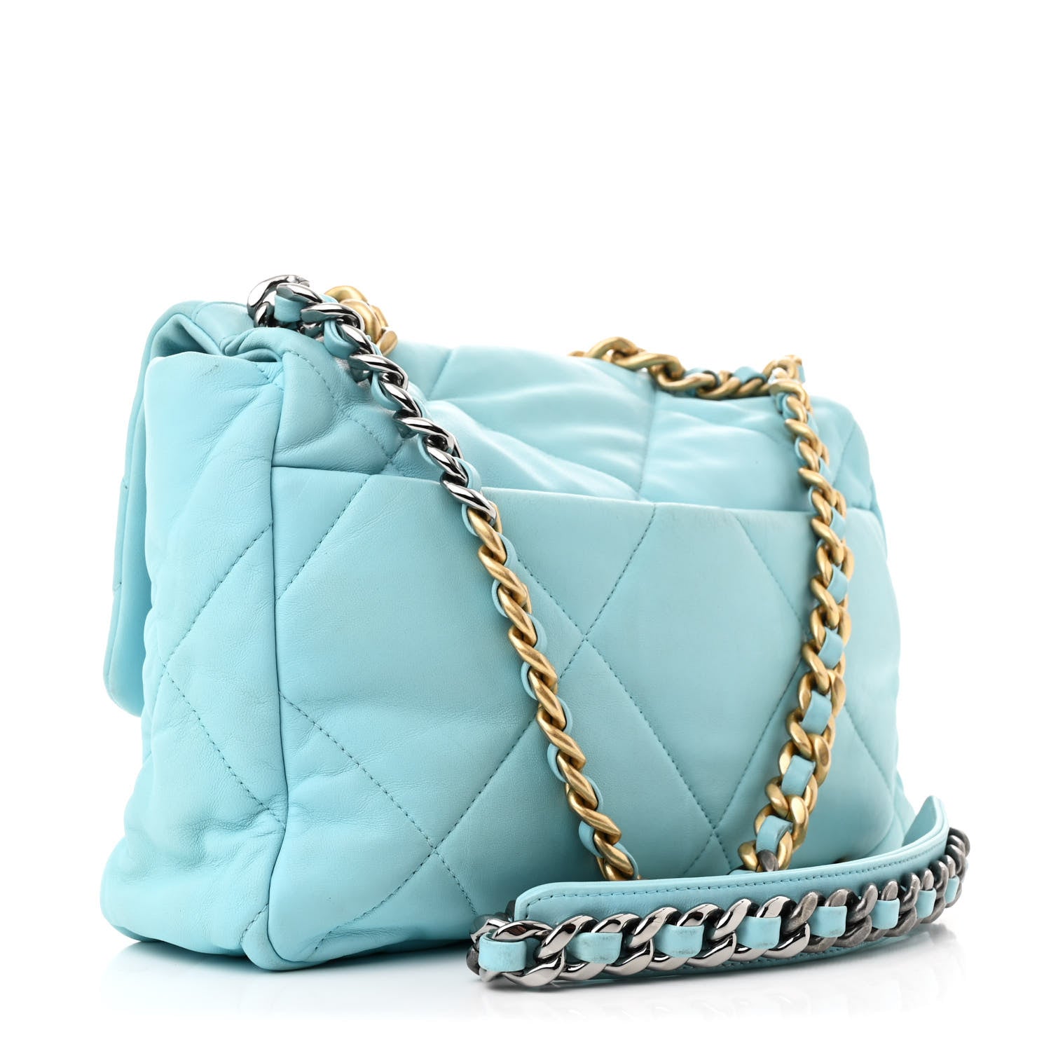 Chanel Lambskin Quilted Large Chanel 19 Flap Light Blue 3 of 13