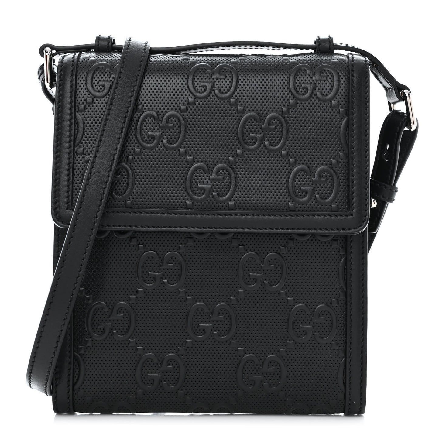Calfskin GG Tennis Embossed Messenger Bag Black