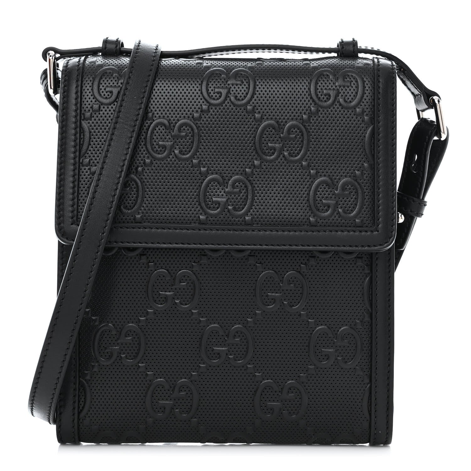 Gucci Calfskin GG Tennis Embossed Messenger Bag Black 1 of 13