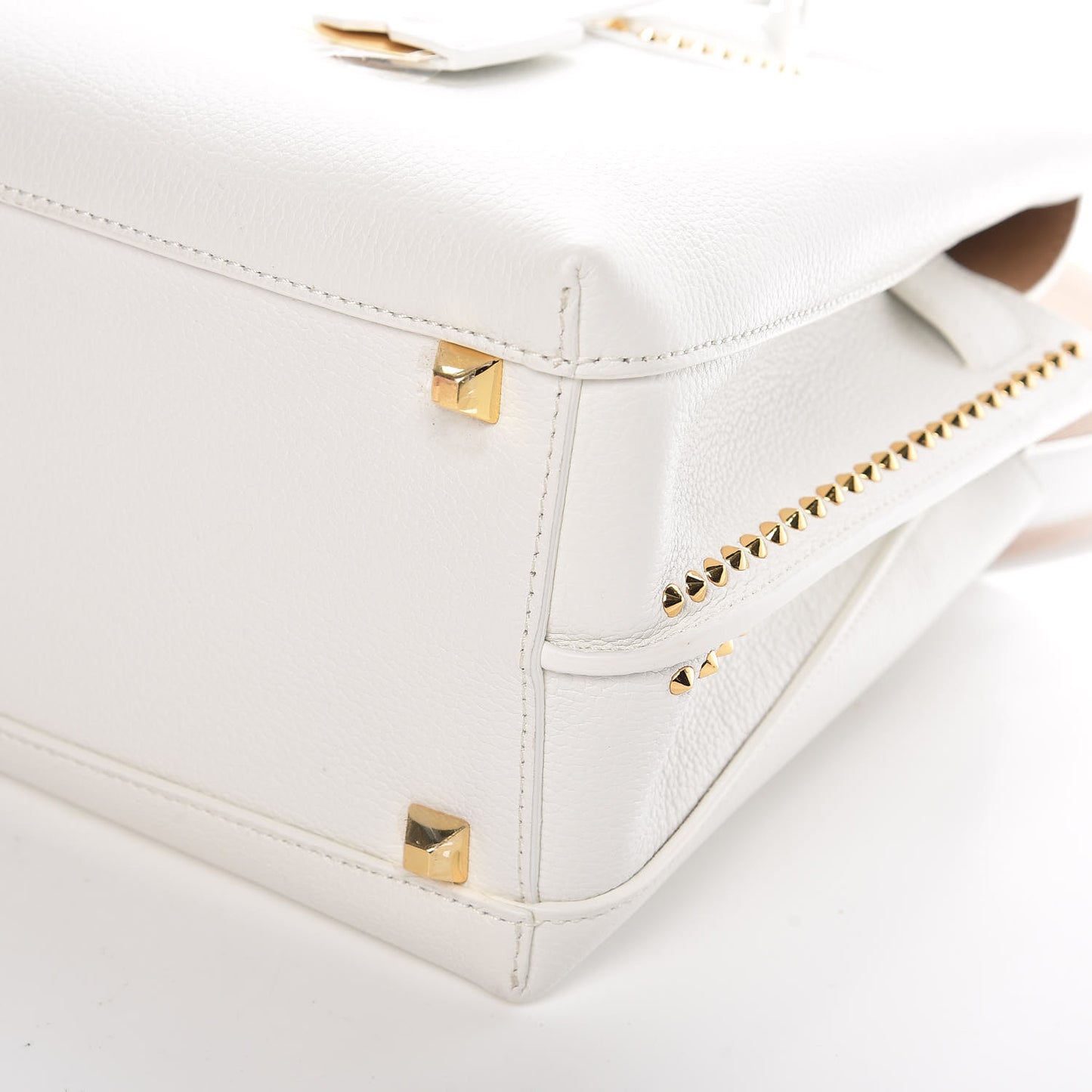 Grained Calfskin Studded Medium Milla Tote White