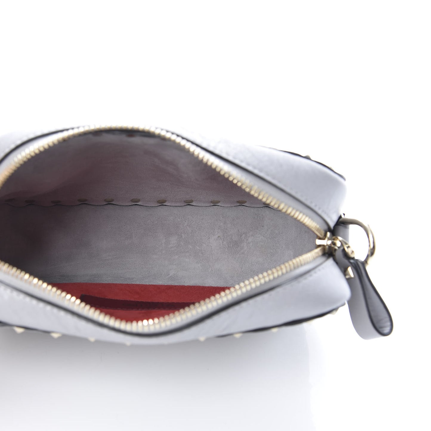 Craquele Nappa Rockstud Spike Camera Crossbody Bag Pastel Grey
