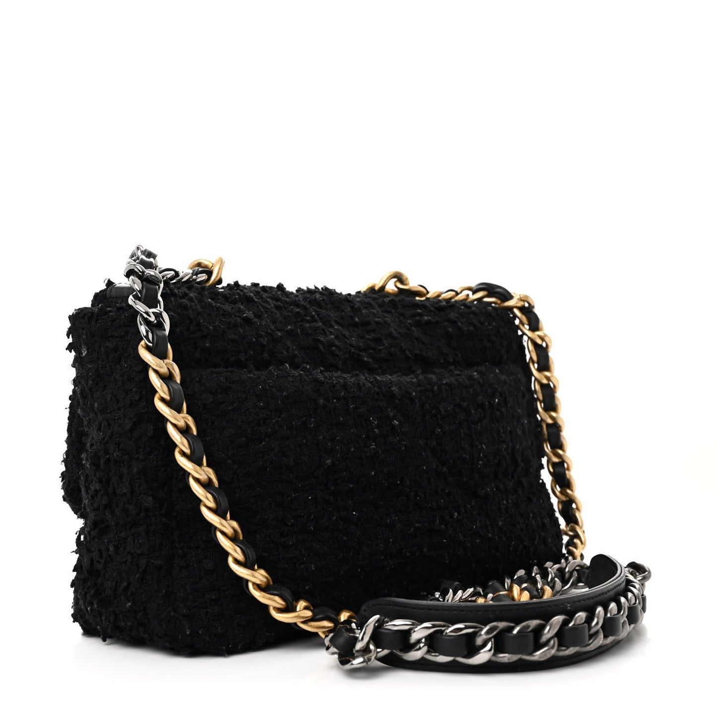 Tweed Quilted Medium Chanel 19 Flap Black