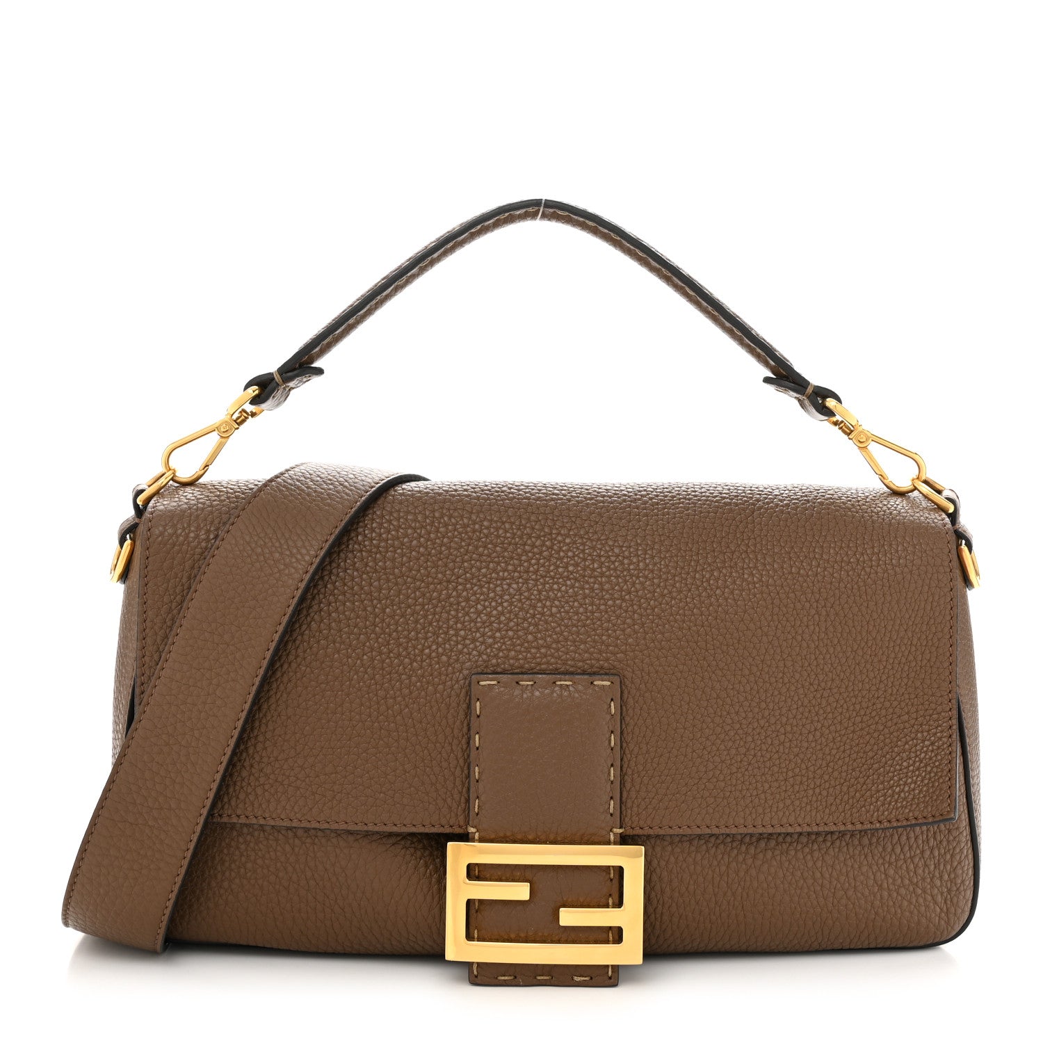 Fendi Cuoio Romano Selleria Large Baguette Fango Papavero 1 of 11