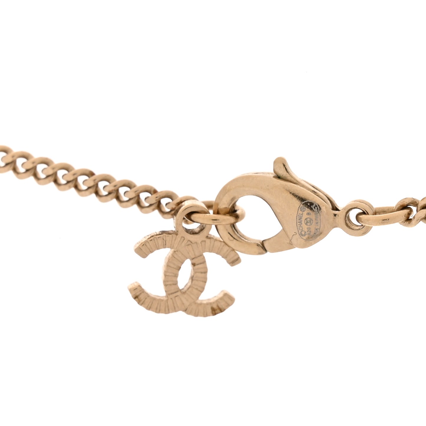 Crystal Pearl CC Drop Necklace Gold