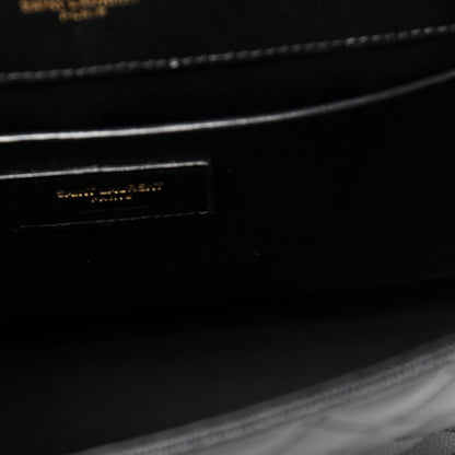 Saint Laurent Grain De Poudre Textured Mixed Matelasse Triquilt Medium Monogram Satchel Black 9 of 11