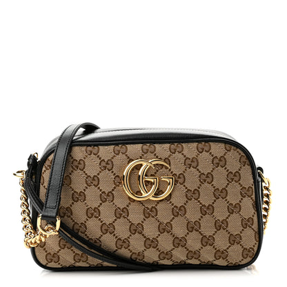 Gucci Monogram Matelasse Diagonal Small GG Marmont Chain Shoulder Bag Beige Black 1 of 10