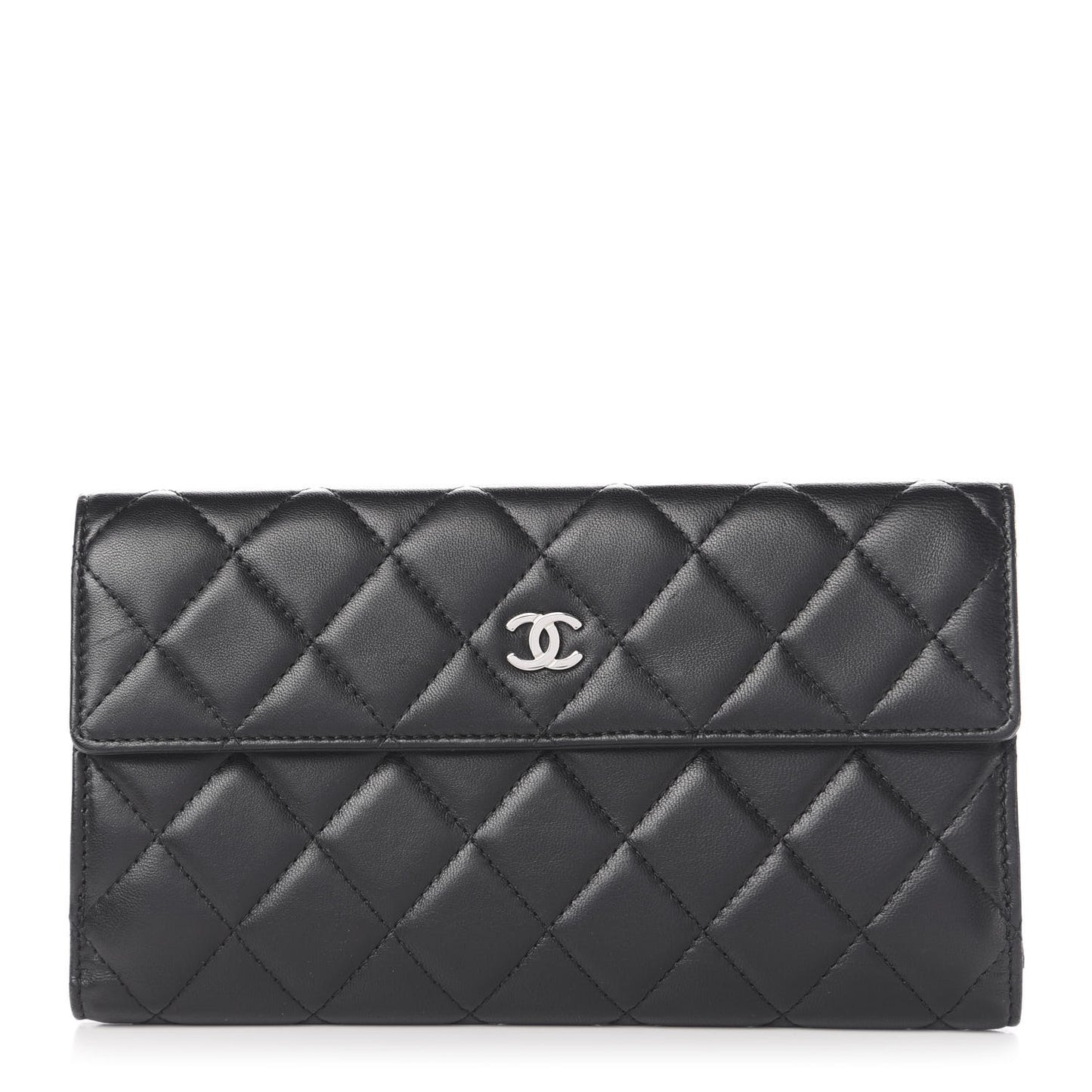 Lambskin Quilted Long Flap Wallet Black