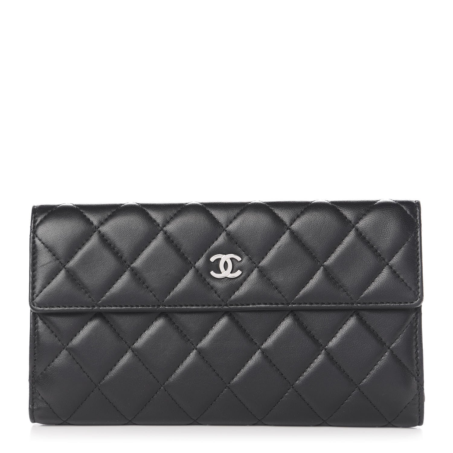 Chanel Lambskin Quilted Long Flap Wallet Black 1 of 9