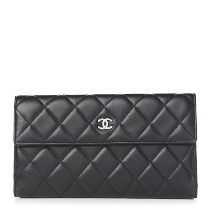 Chanel Lambskin Quilted Long Flap Wallet Black 1 of 9