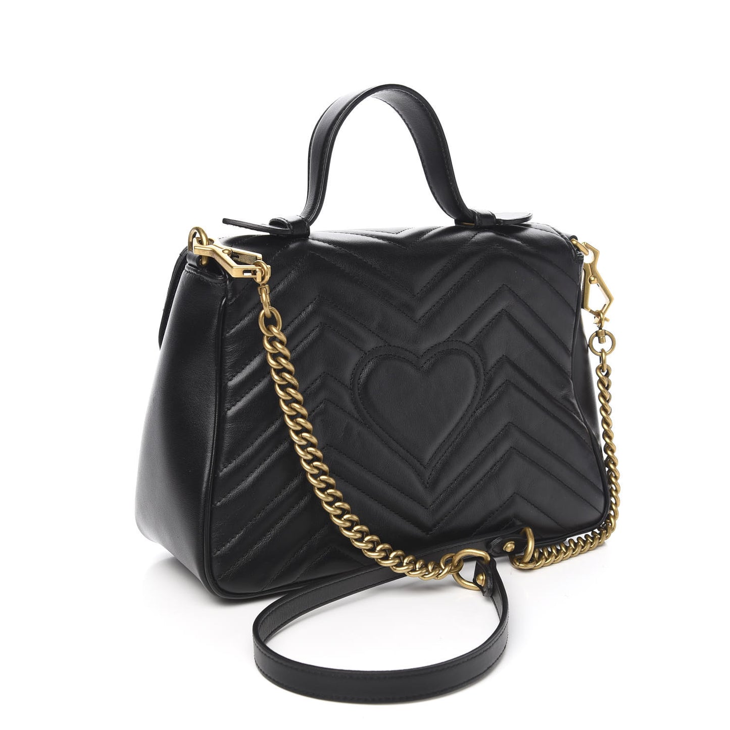 Calfskin Matelasse Small GG Marmont Top Handle Shoulder Bag Black