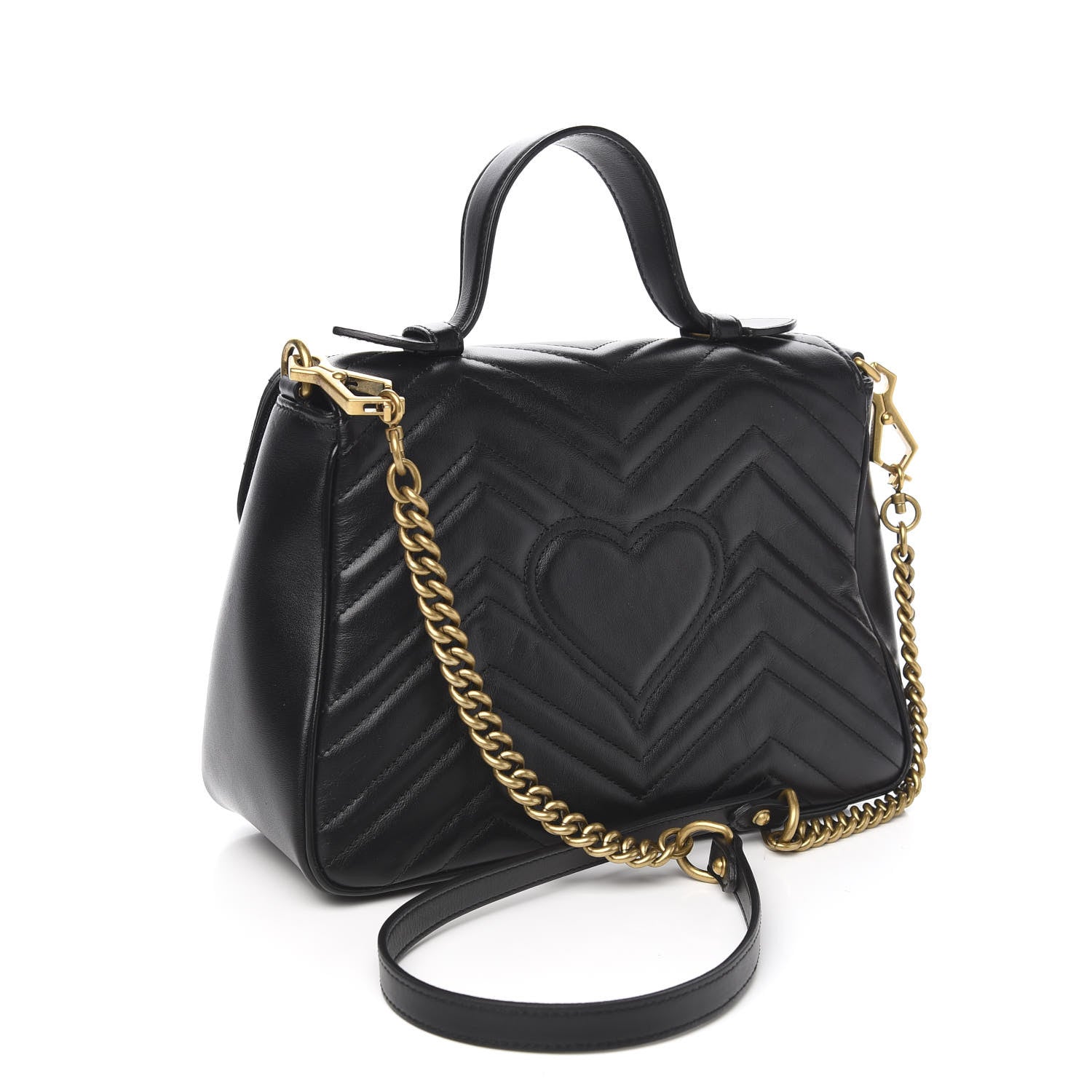 Gucci Calfskin Matelasse Small GG Marmont Top Handle Shoulder Bag Black 2 of 10