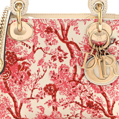 Christian Dior Lambskin Embroidered Floral Toile de Jouy Mini Lady Dior White Red 7 of 14
