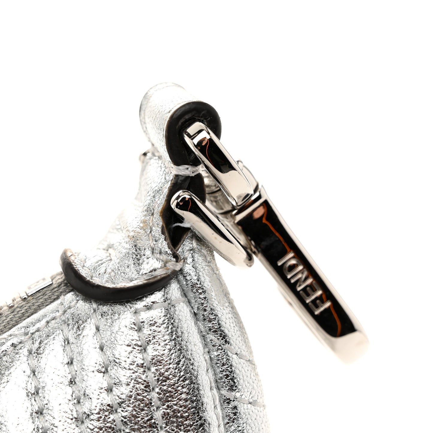 X MARC JACOBS Laminated Craquele Lambskin Nano Fendigraphy Hobo Charm Argento